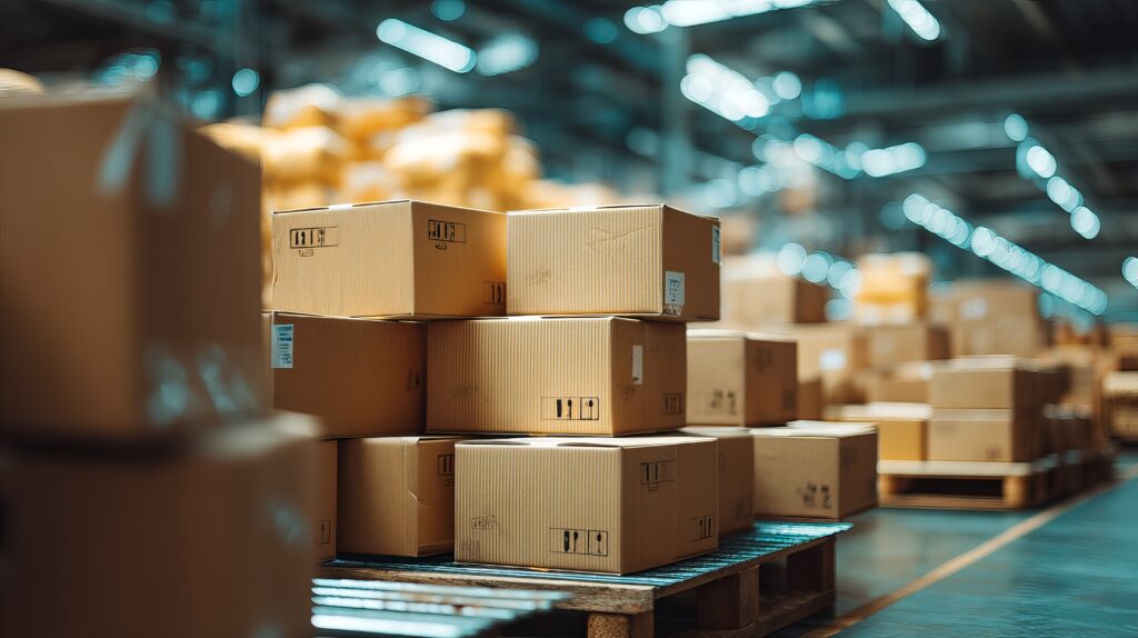 Parcels prepared for reliable last mile delivery services in a high-volume logistics warehouse