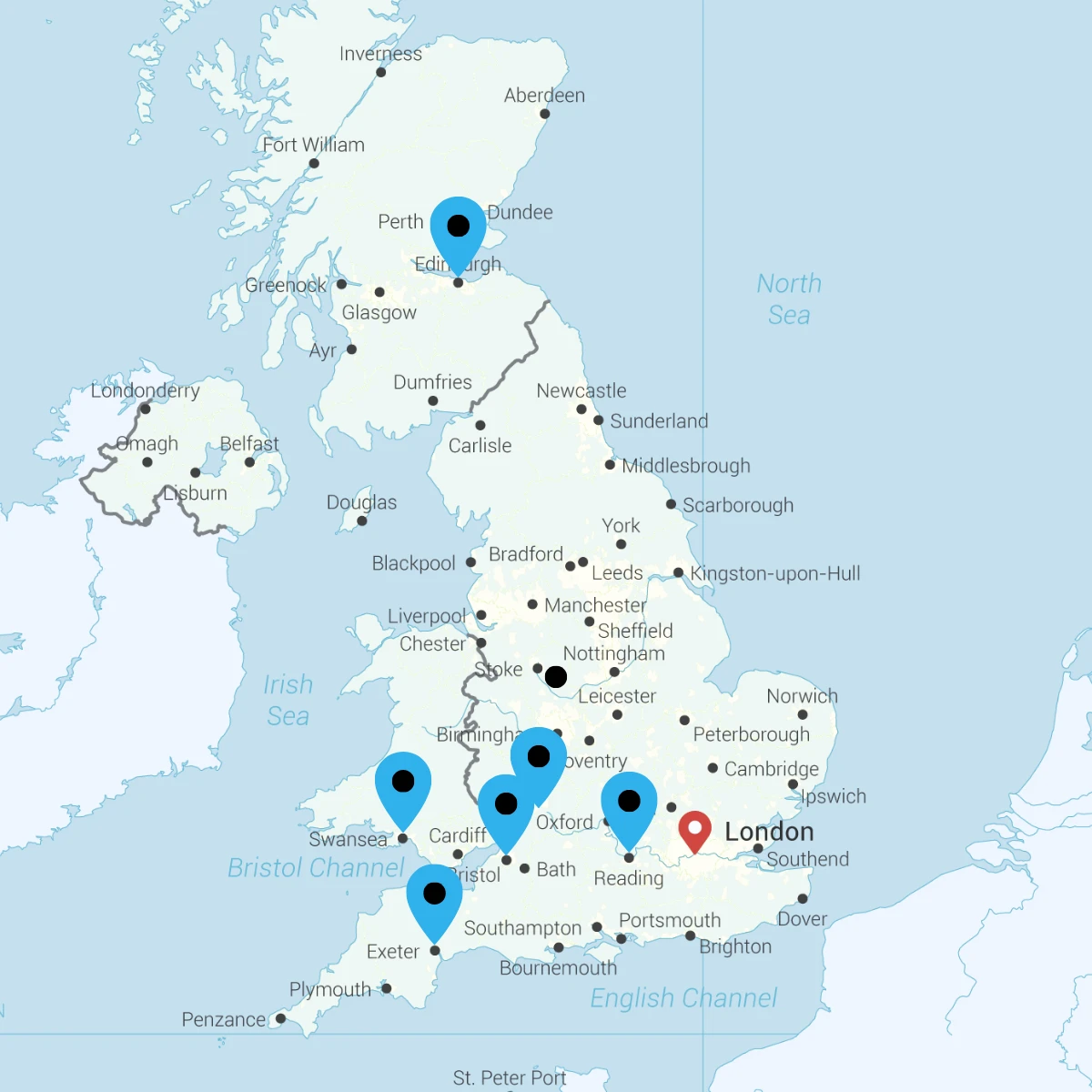 Map showing H2O Logistics delivery driver job locations across the UK